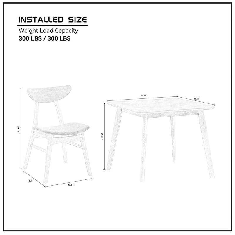 Ensemble de table à manger en bois pour 4 personnes, ensemble de table et chaises de cuisine 5 pièces comprenant une table carrée et 4 chaises rembourrées en tissu