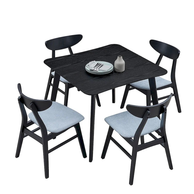 Ensemble de table à manger en bois pour 4 personnes, ensemble de table et chaises de cuisine 5 pièces comprenant une table carrée et 4 chaises rembourrées en tissu