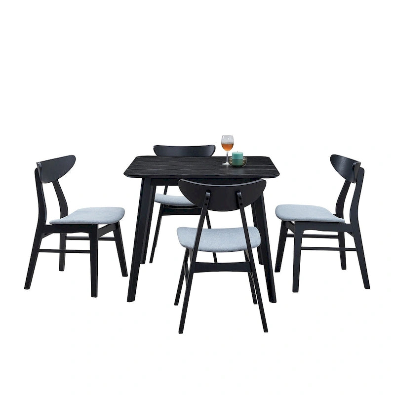 Ensemble de table à manger en bois pour 4 personnes, ensemble de table et chaises de cuisine 5 pièces comprenant une table carrée et 4 chaises rembourrées en tissu