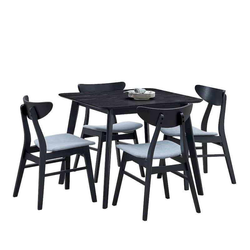 Ensemble de table à manger en bois pour 4 personnes, ensemble de table et chaises de cuisine 5 pièces comprenant une table carrée et 4 chaises rembourrées en tissu