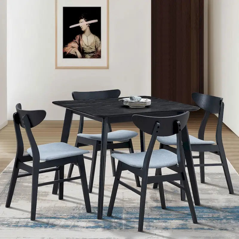 Ensemble de table à manger en bois pour 4 personnes, ensemble de table et chaises de cuisine 5 pièces comprenant une table carrée et 4 chaises rembourrées en tissu