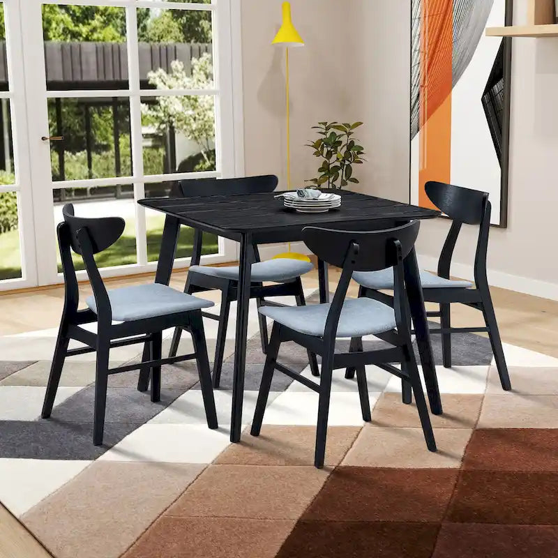 Ensemble de table à manger en bois pour 4 personnes, ensemble de table et chaises de cuisine 5 pièces comprenant une table carrée et 4 chaises rembourrées en tissu