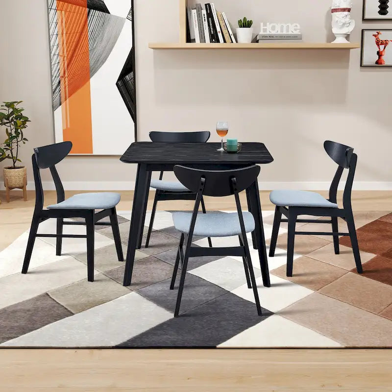 Ensemble de table à manger en bois pour 4 personnes, ensemble de table et chaises de cuisine 5 pièces comprenant une table carrée et 4 chaises rembourrées en tissu