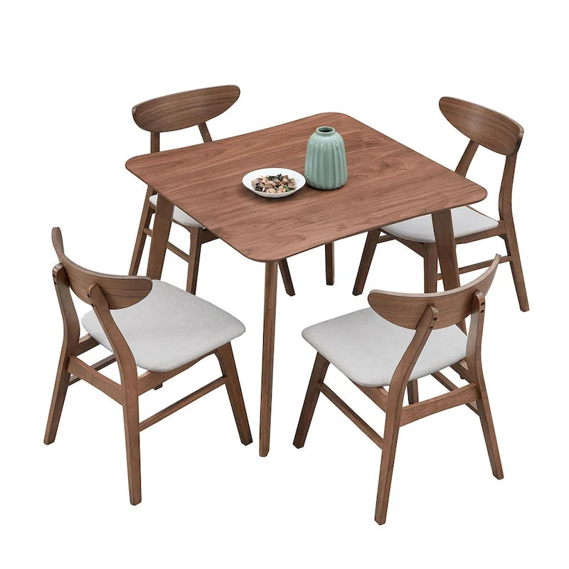 Ensemble de table à manger en bois pour 4 personnes, ensemble de table et chaises de cuisine 5 pièces comprenant une table carrée et 4 chaises rembourrées en tissu