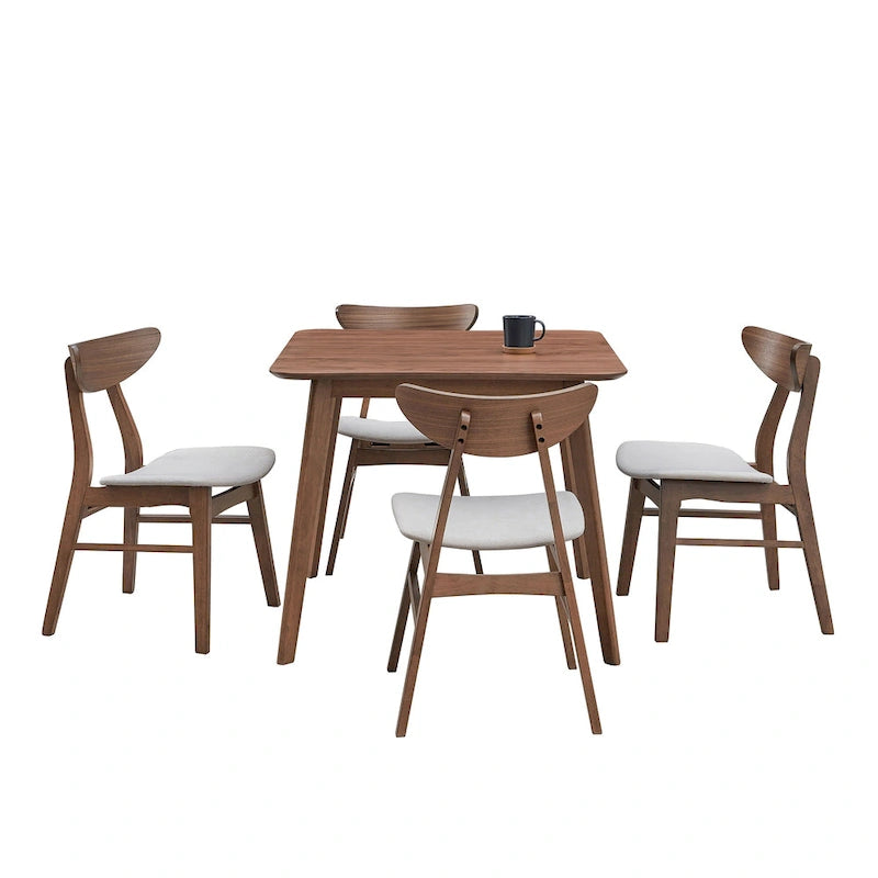 Ensemble de table à manger en bois pour 4 personnes, ensemble de table et chaises de cuisine 5 pièces comprenant une table carrée et 4 chaises rembourrées en tissu
