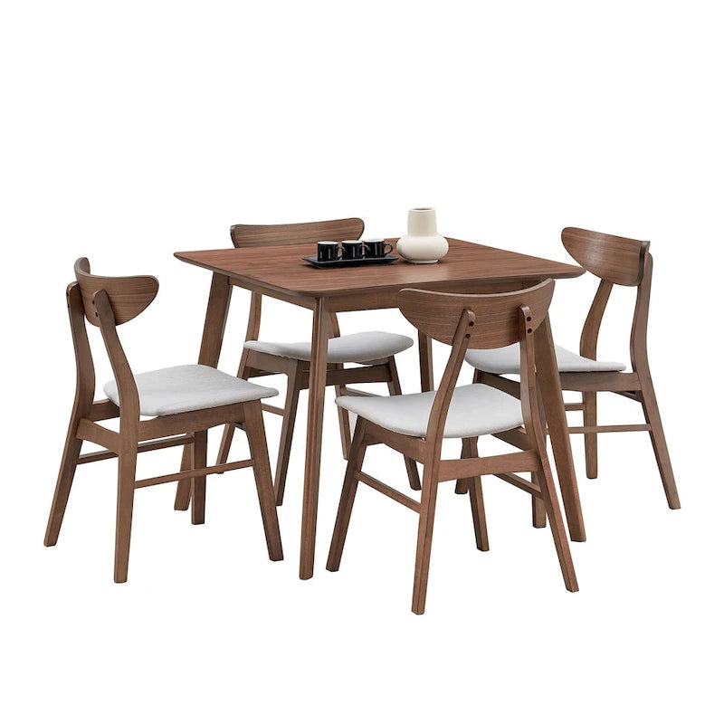 Ensemble de table à manger en bois pour 4 personnes, ensemble de table et chaises de cuisine 5 pièces comprenant une table carrée et 4 chaises rembourrées en tissu