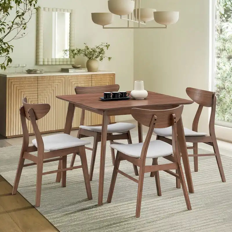 Ensemble de table à manger en bois pour 4 personnes, ensemble de table et chaises de cuisine 5 pièces comprenant une table carrée et 4 chaises rembourrées en tissu
