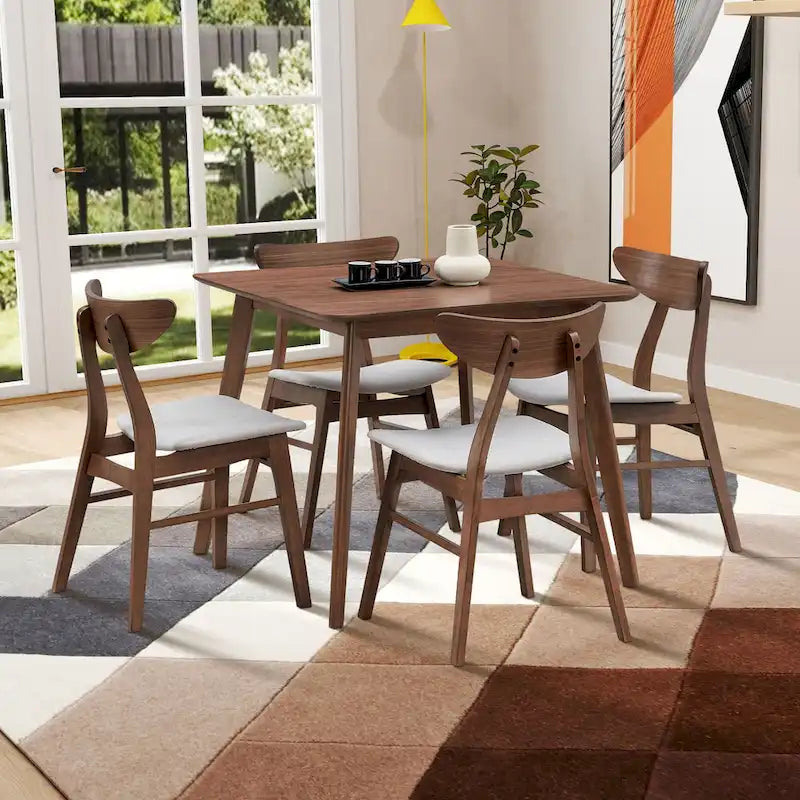 Ensemble de table à manger en bois pour 4 personnes, ensemble de table et chaises de cuisine 5 pièces comprenant une table carrée et 4 chaises rembourrées en tissu