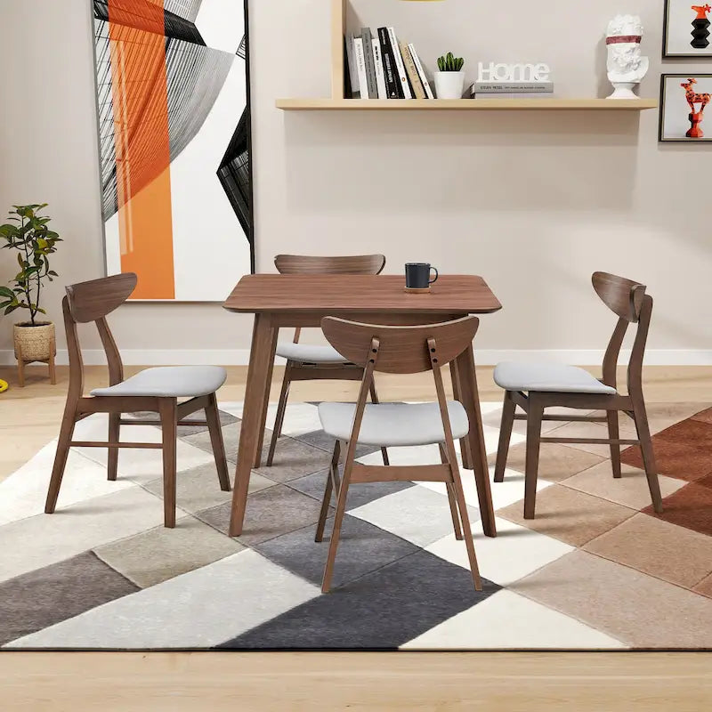 Ensemble de table à manger en bois pour 4 personnes, ensemble de table et chaises de cuisine 5 pièces comprenant une table carrée et 4 chaises rembourrées en tissu