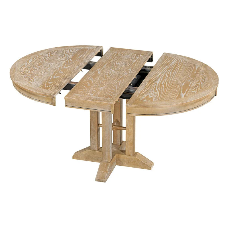 Ensemble de meubles de cuisine en bois 5 pièces, comprenant une table à manger ronde extensible avec rallonge amovible et 4 chaises rembourrées.