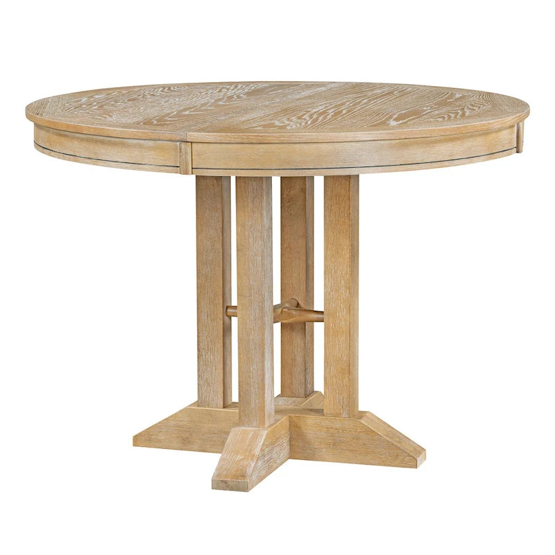 Ensemble de meubles de cuisine en bois 5 pièces, comprenant une table à manger ronde extensible avec rallonge amovible et 4 chaises rembourrées.