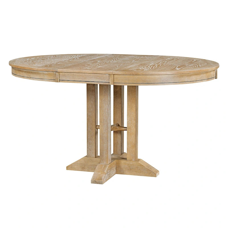 Ensemble de meubles de cuisine en bois 5 pièces, comprenant une table à manger ronde extensible avec rallonge amovible et 4 chaises rembourrées.