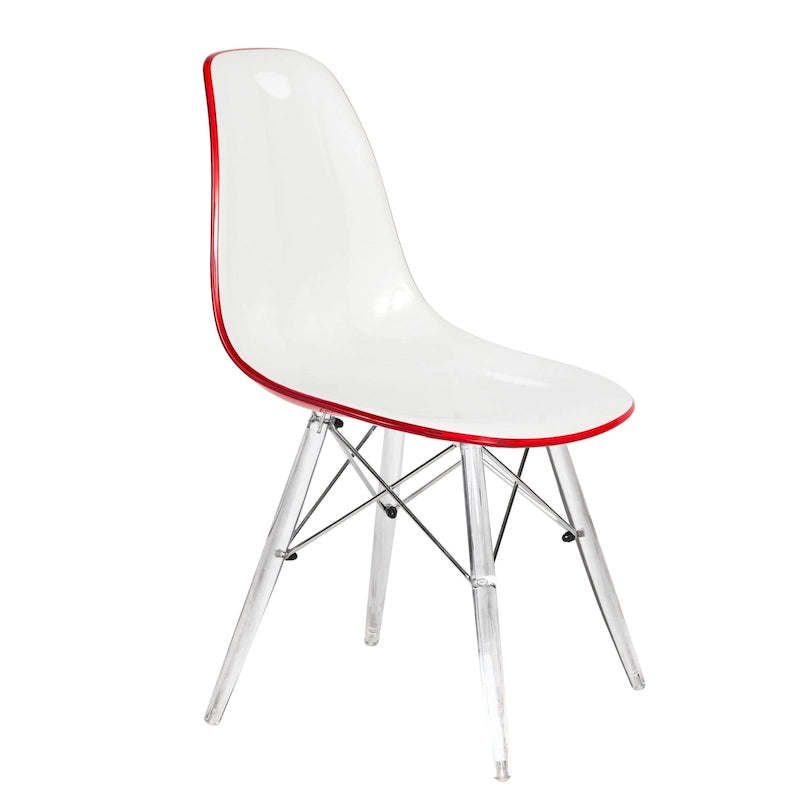 Chaise de salle à manger d'appoint Dover en acrylique avec pieds Eiffel, idéale pour l'intérieur et l'extérieur (maison, bureau, salon, cuisine).