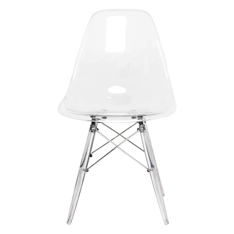 Chaise de salle à manger d'appoint Dover en acrylique avec pieds Eiffel, idéale pour l'intérieur et l'extérieur (maison, bureau, salon, cuisine).