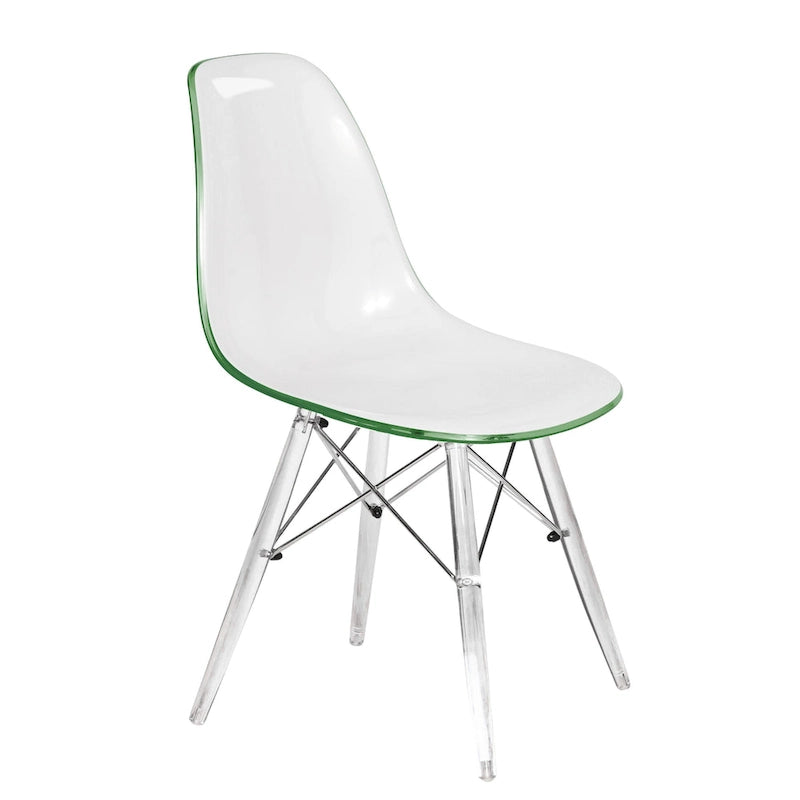 Chaise de salle à manger d'appoint Dover en acrylique avec pieds Eiffel, idéale pour l'intérieur et l'extérieur (maison, bureau, salon, cuisine).