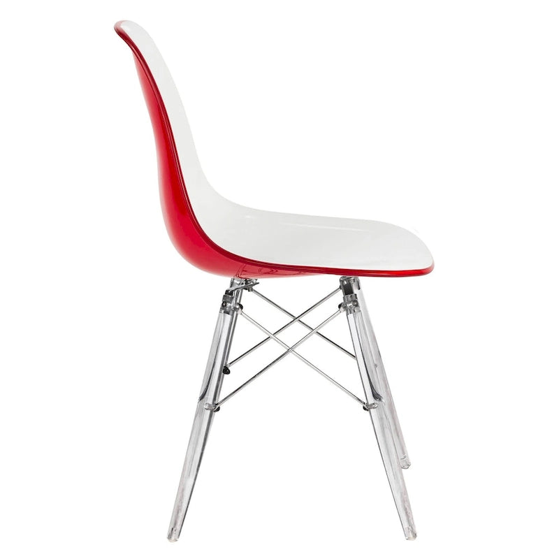 Chaise de salle à manger d'appoint Dover en acrylique avec pieds Eiffel, idéale pour l'intérieur et l'extérieur (maison, bureau, salon, cuisine).