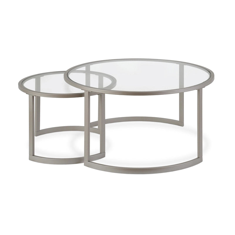 Ensemble de 2 tables basses gigognes rondes en verre et acier de 36 pouces (91,4 x 91,4 x 45,6 cm)