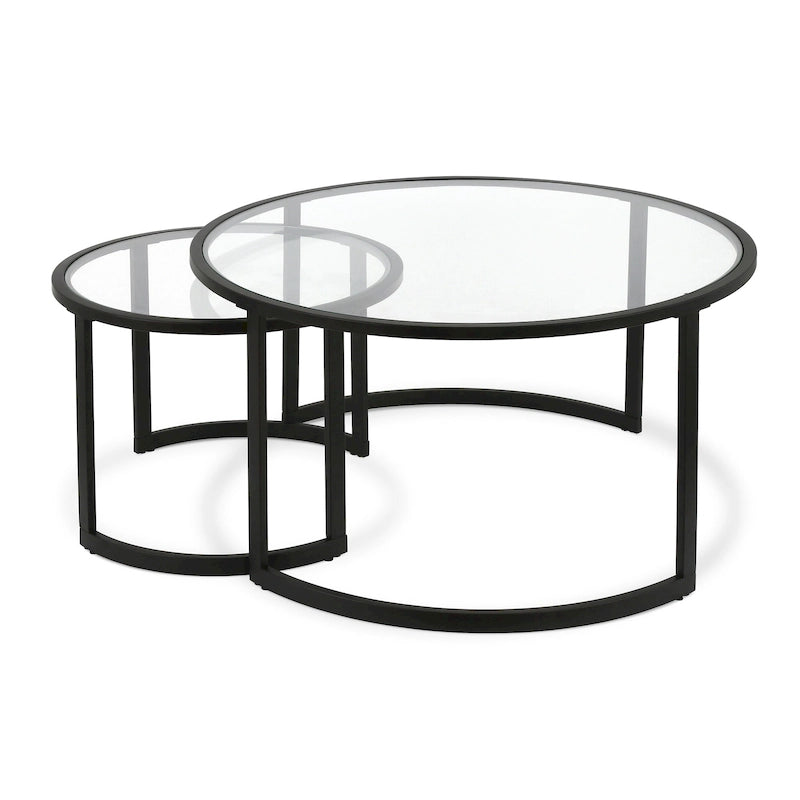 Ensemble de 2 tables basses gigognes rondes en verre et acier de 36 pouces (91,4 x 91,4 x 45,6 cm)