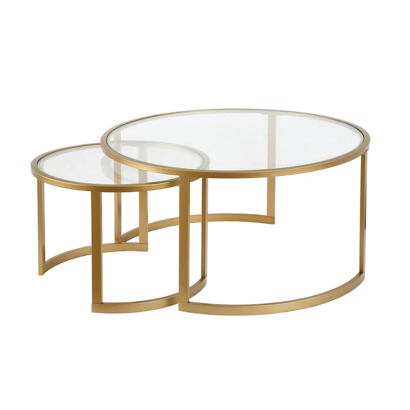 Ensemble de 2 tables basses gigognes rondes en verre et acier de 36 pouces (91,4 x 91,4 x 45,6 cm)