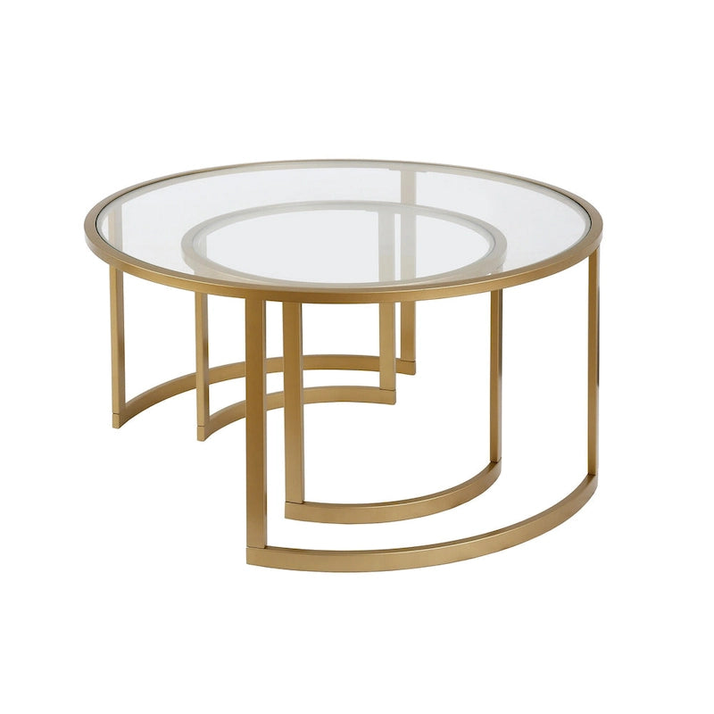 Ensemble de 2 tables basses gigognes rondes en verre et acier de 36 pouces (91,4 x 91,4 x 45,6 cm)