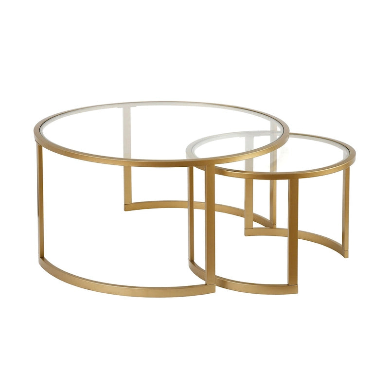 Ensemble de 2 tables basses gigognes rondes en verre et acier de 36 pouces (91,4 x 91,4 x 45,6 cm)