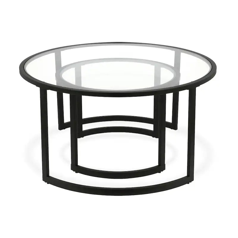 Ensemble de 2 tables basses gigognes rondes en verre et acier de 36 pouces (91,4 x 91,4 x 45,6 cm)