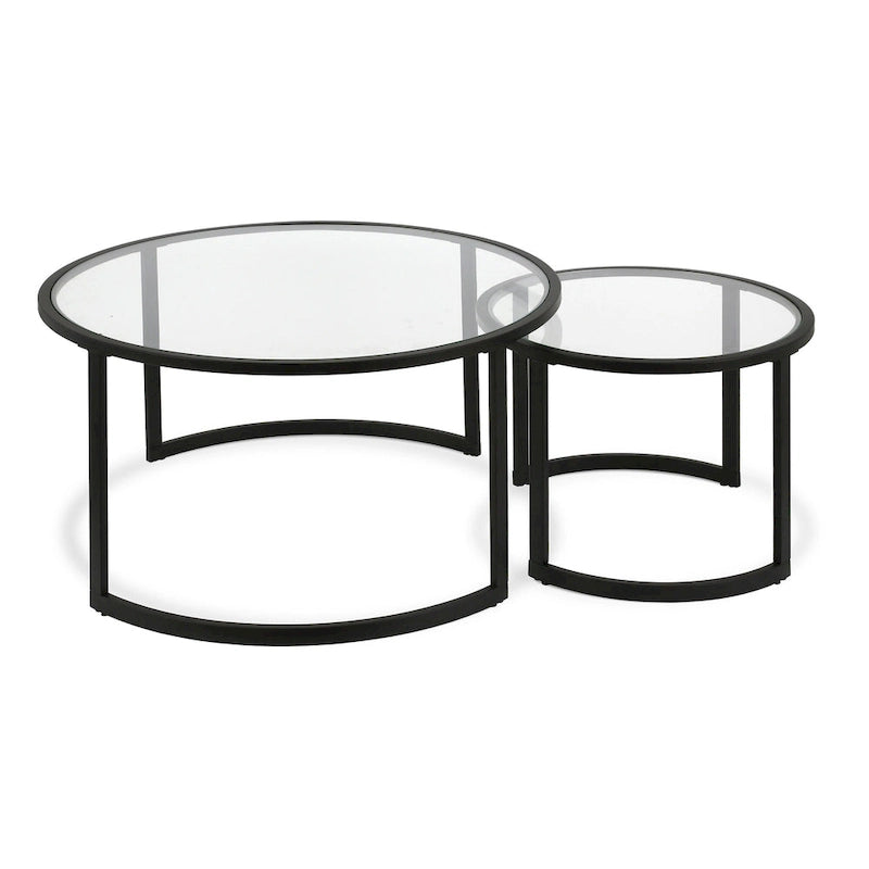 Ensemble de 2 tables basses gigognes rondes en verre et acier de 36 pouces (91,4 x 91,4 x 45,6 cm)