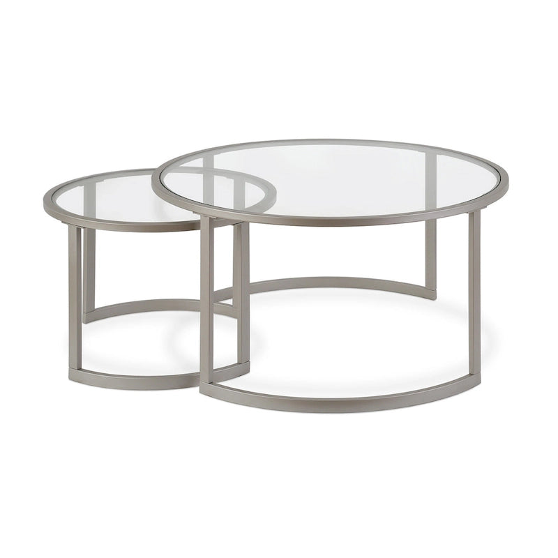 Ensemble de 2 tables basses gigognes rondes en verre et acier de 36 pouces (91,4 x 91,4 x 45,6 cm)