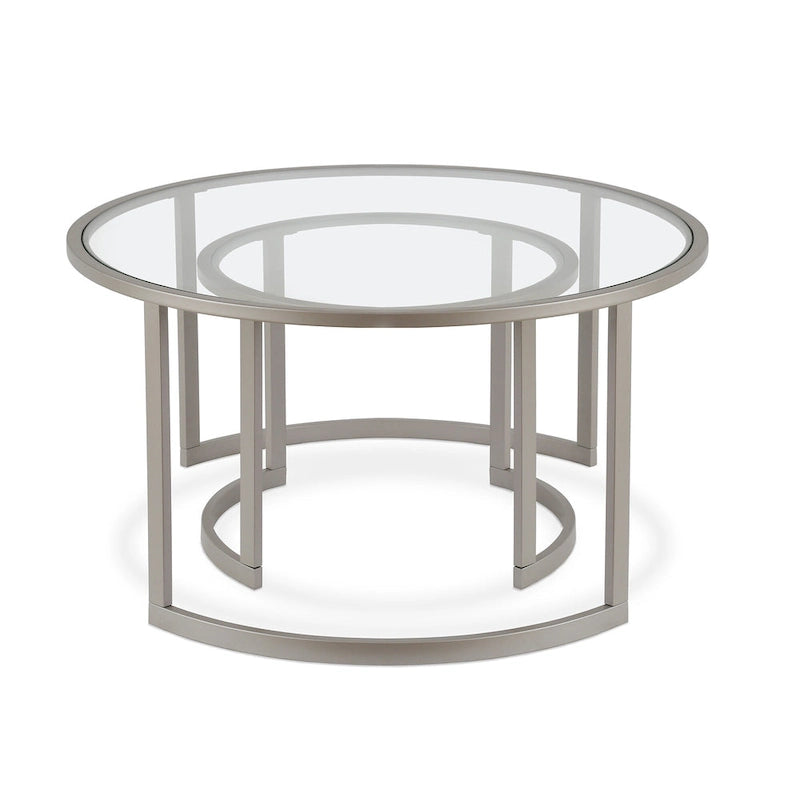 Ensemble de 2 tables basses gigognes rondes en verre et acier de 36 pouces (91,4 x 91,4 x 45,6 cm)