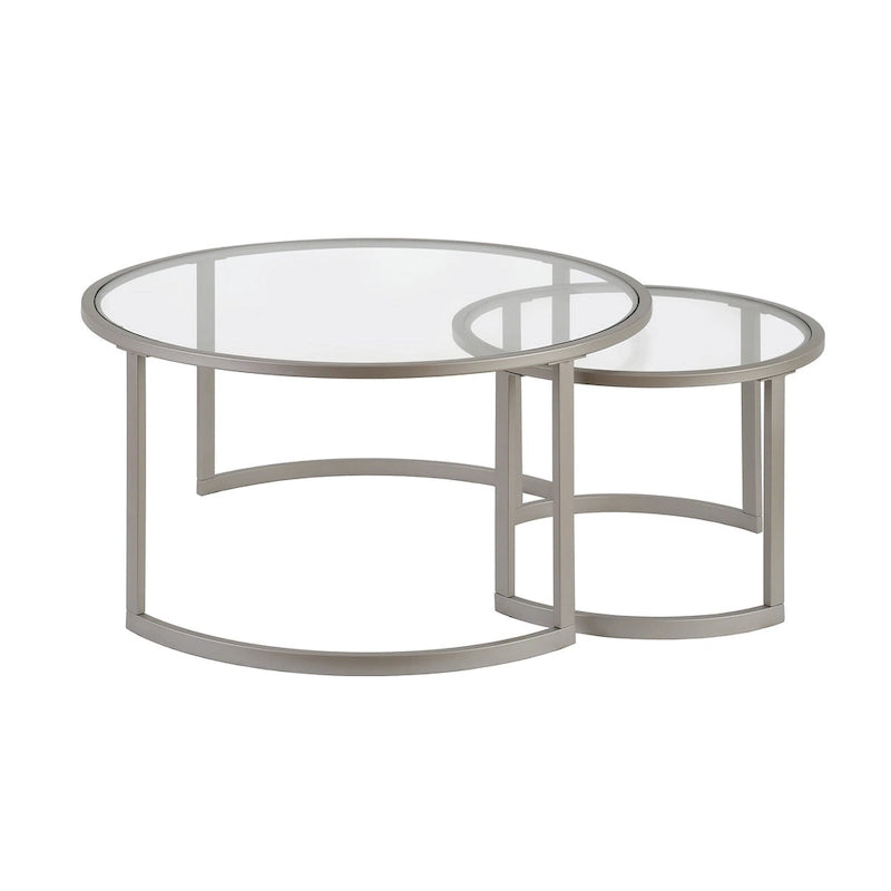 Ensemble de 2 tables basses gigognes rondes en verre et acier de 36 pouces (91,4 x 91,4 x 45,6 cm)
