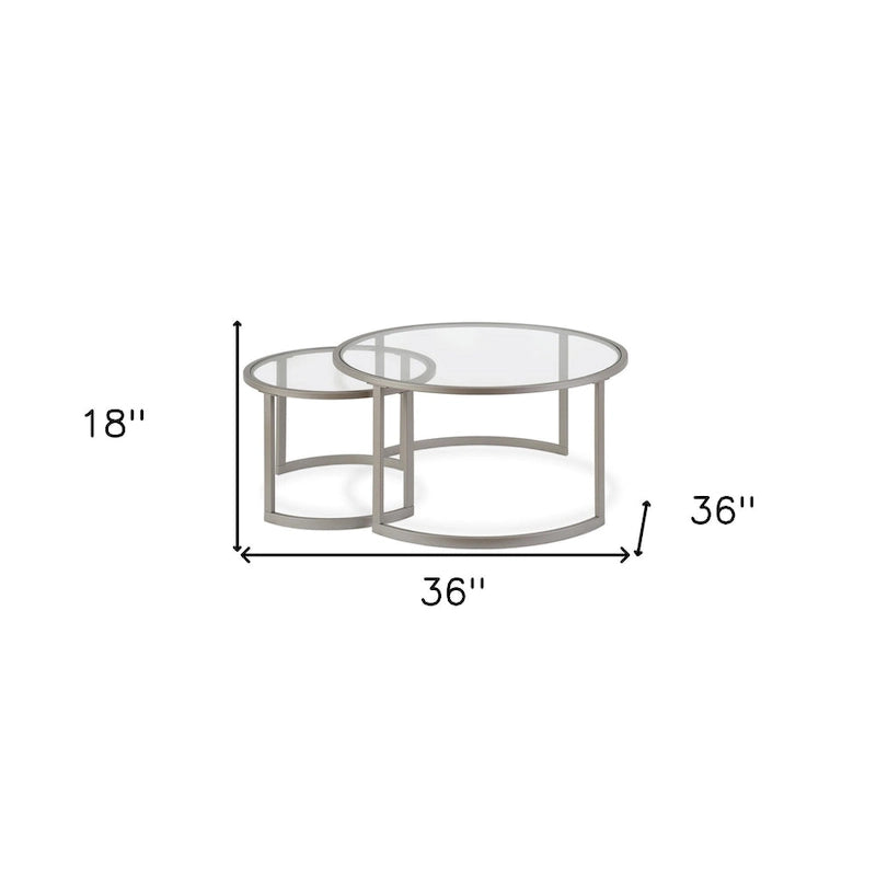 Ensemble de 2 tables basses gigognes rondes en verre et acier de 36 pouces (91,4 x 91,4 x 45,6 cm)