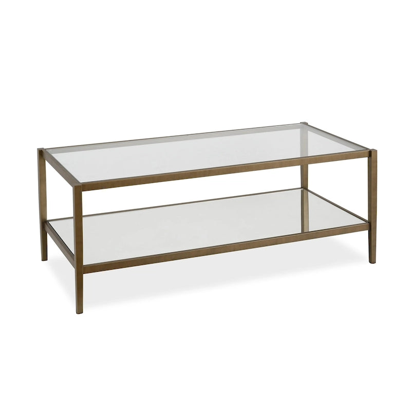 Table basse rectangulaire moderne en verre, structure en acier, étagère de rangement intégrée pour salon - 45 cm (L) x 20 cm (l) x 17 cm (H)