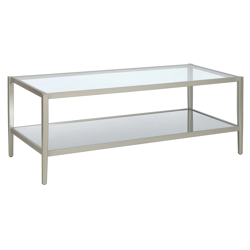 Table basse rectangulaire moderne en verre, structure en acier, étagère de rangement intégrée pour salon - 45 cm (L) x 20 cm (l) x 17 cm (H)