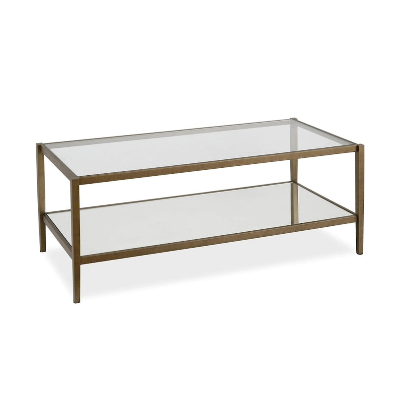 Table basse rectangulaire moderne en verre, structure en acier, étagère de rangement intégrée pour salon - 45 cm (L) x 20 cm (l) x 17 cm (H)