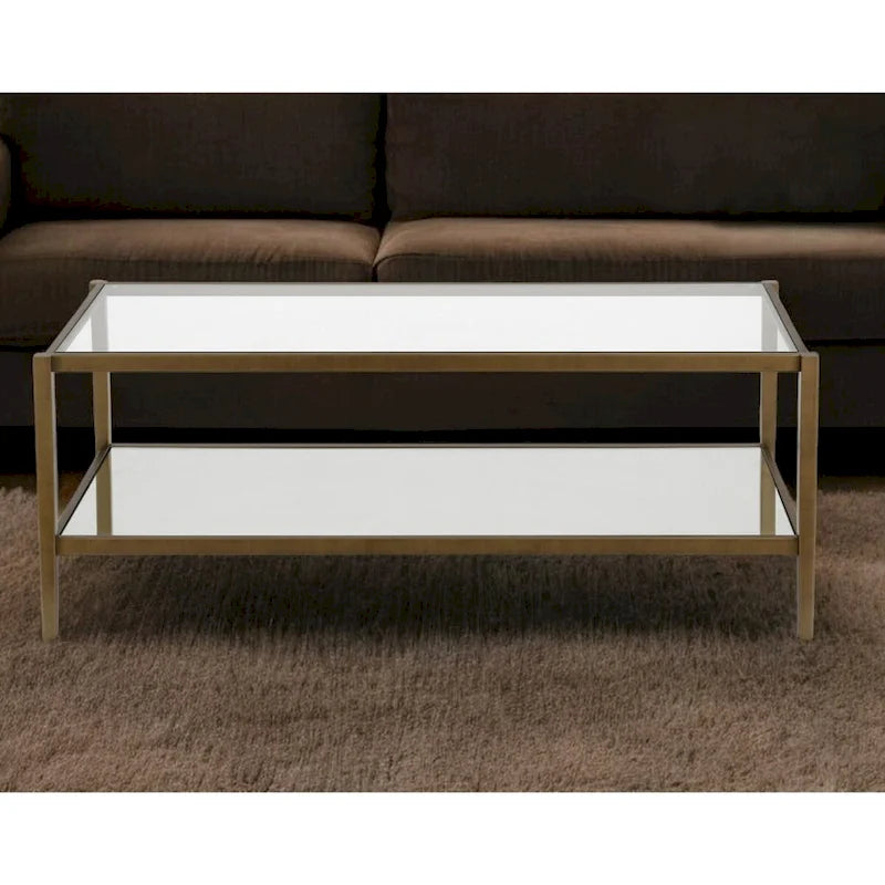 Table basse rectangulaire moderne en verre, structure en acier, étagère de rangement intégrée pour salon - 45 cm (L) x 20 cm (l) x 17 cm (H)