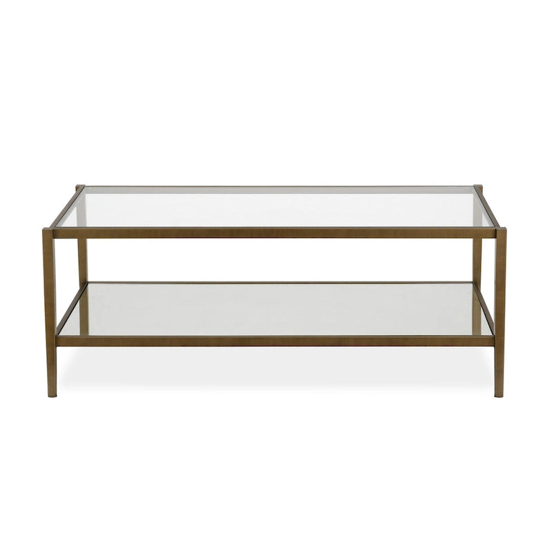 Table basse rectangulaire moderne en verre, structure en acier, étagère de rangement intégrée pour salon - 45 cm (L) x 20 cm (l) x 17 cm (H)