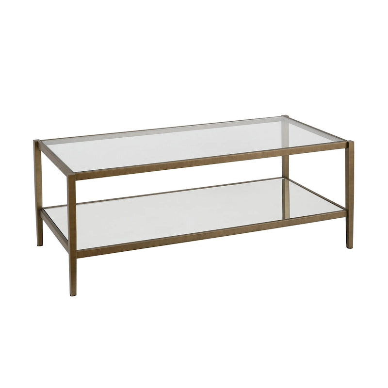 Table basse rectangulaire moderne en verre, structure en acier, étagère de rangement intégrée pour salon - 45 cm (L) x 20 cm (l) x 17 cm (H)