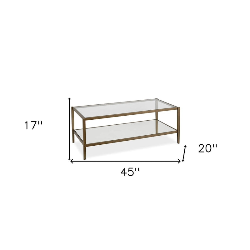 Table basse rectangulaire moderne en verre, structure en acier, étagère de rangement intégrée pour salon - 45 cm (L) x 20 cm (l) x 17 cm (H)