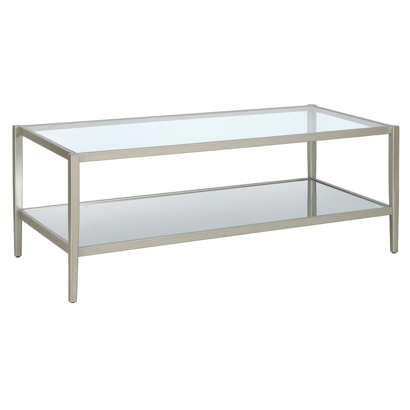 Table basse rectangulaire moderne en verre, structure en acier, étagère de rangement intégrée pour salon - 45 cm (L) x 20 cm (l) x 17 cm (H)