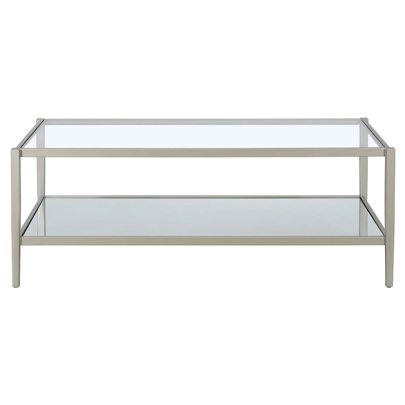 Table basse rectangulaire moderne en verre, structure en acier, étagère de rangement intégrée pour salon - 45 cm (L) x 20 cm (l) x 17 cm (H)