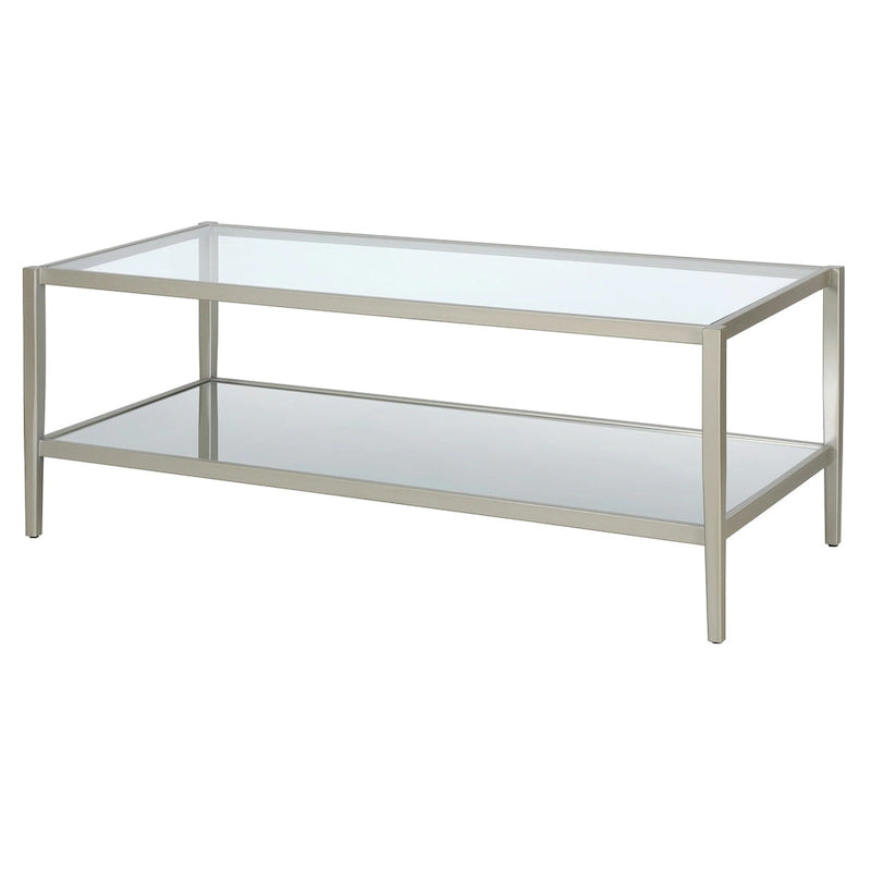 Table basse rectangulaire moderne en verre, structure en acier, étagère de rangement intégrée pour salon - 45 cm (L) x 20 cm (l) x 17 cm (H)