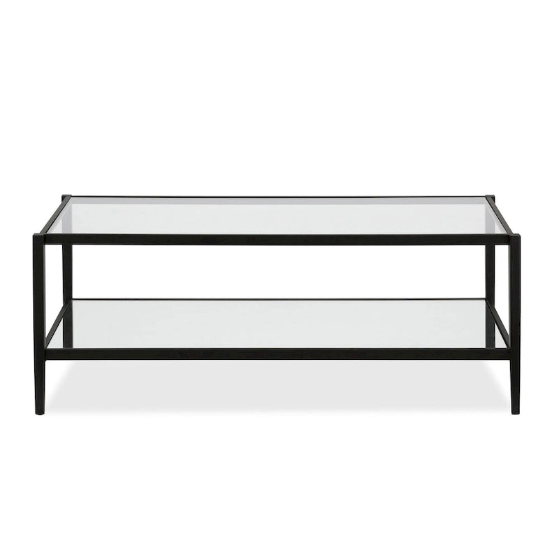 Table basse rectangulaire moderne en verre, structure en acier, étagère de rangement intégrée pour salon - 45 cm (L) x 20 cm (l) x 17 cm (H)