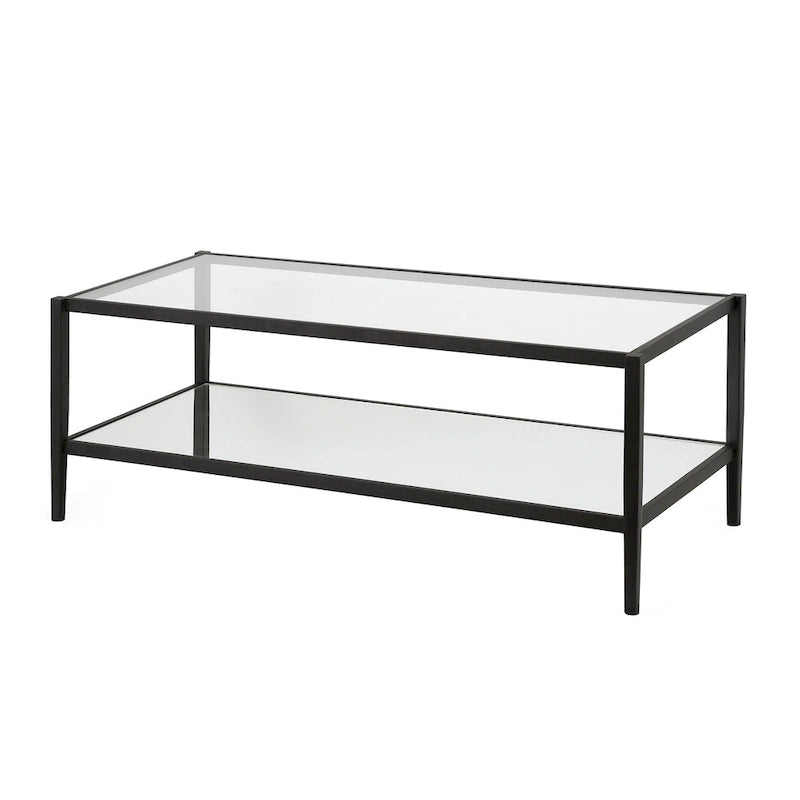 Table basse rectangulaire moderne en verre, structure en acier, étagère de rangement intégrée pour salon - 45 cm (L) x 20 cm (l) x 17 cm (H)