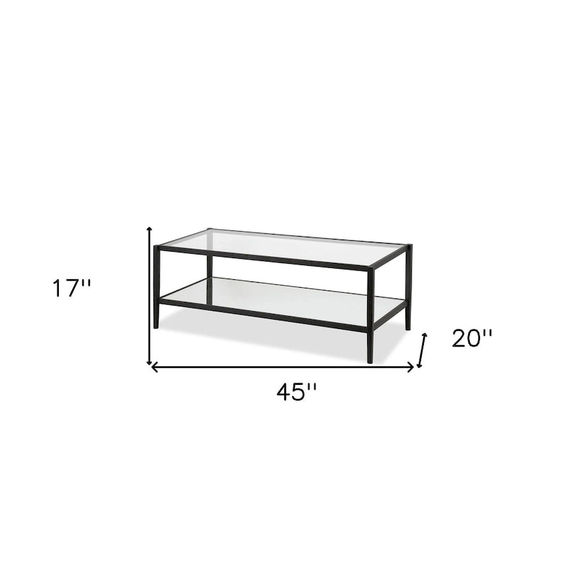 Table basse rectangulaire moderne en verre, structure en acier, étagère de rangement intégrée pour salon - 45 cm (L) x 20 cm (l) x 17 cm (H)