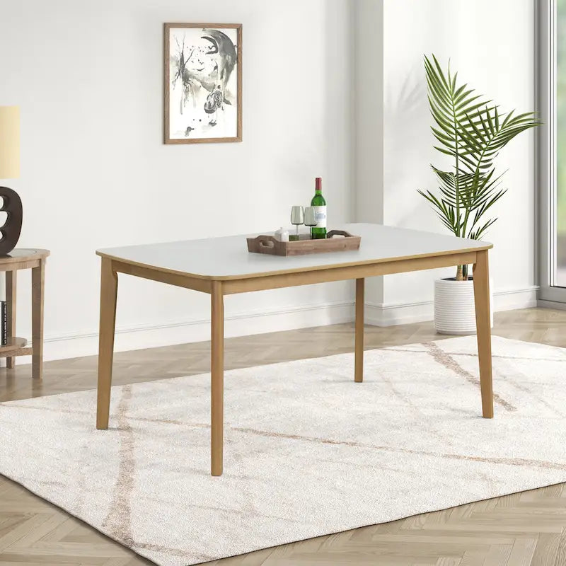 Ensemble de salle à manger rectangulaire 6 pièces avec 4 chaises rembourrées et un banc. Style moderne et décontracté.
