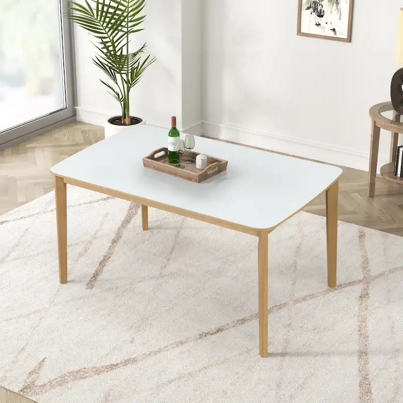 Ensemble de salle à manger rectangulaire 6 pièces avec 4 chaises rembourrées et un banc. Style moderne et décontracté.