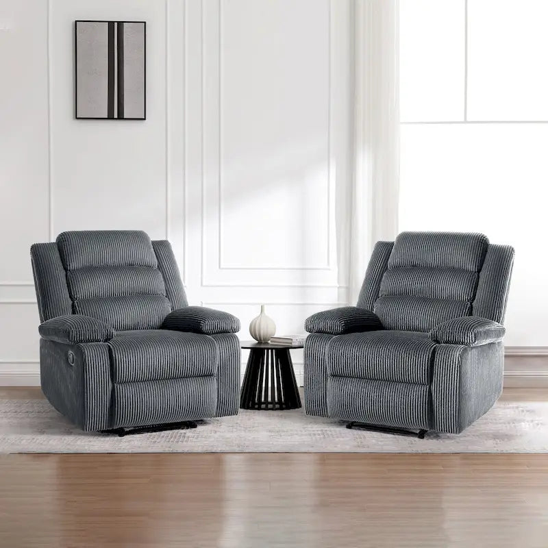 Ensemble de 2 fauteuils inclinables manuels modernes en velours côtelé, fauteuil d'appoint surdimensionné avec accoudoirs larges