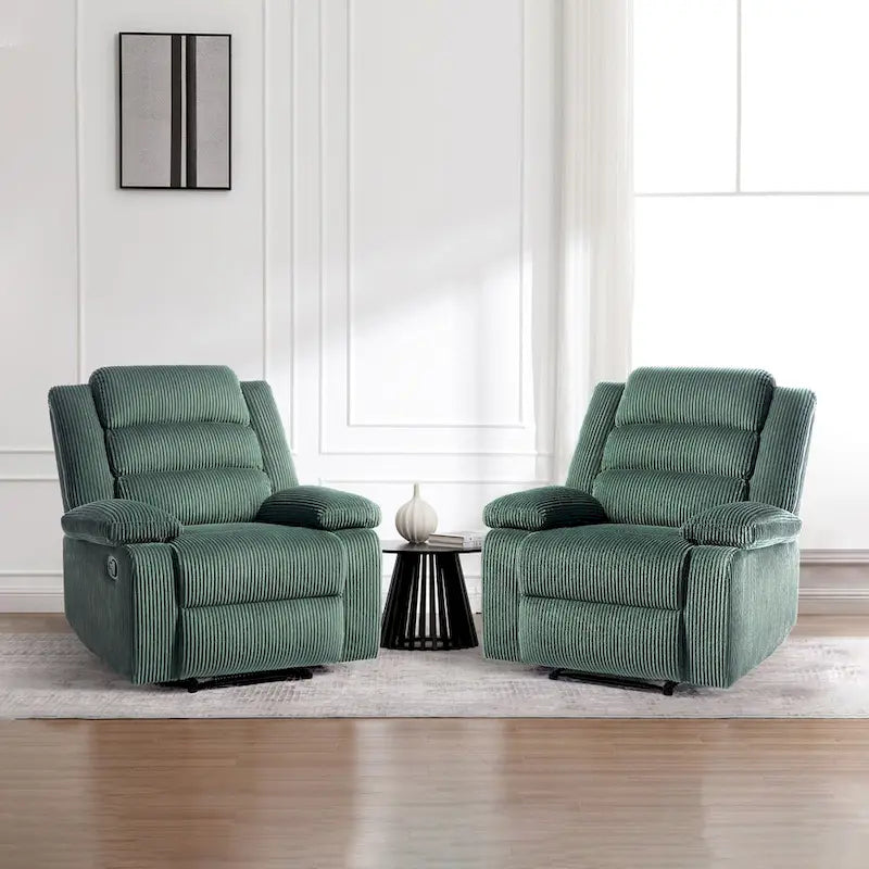 Ensemble de 2 fauteuils inclinables manuels modernes en velours côtelé, fauteuil d'appoint surdimensionné avec accoudoirs larges