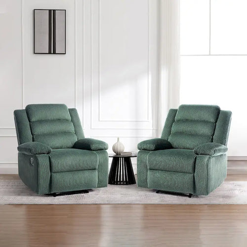 Ensemble de 2 fauteuils inclinables manuels modernes en velours côtelé, fauteuil d'appoint surdimensionné avec accoudoirs larges