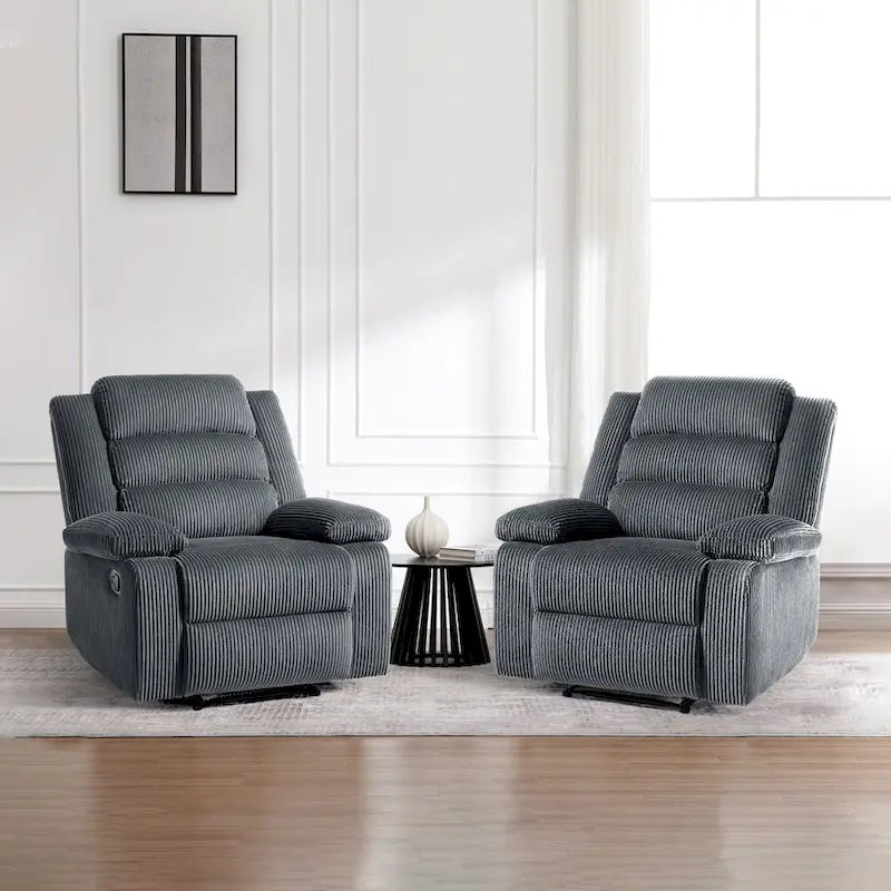 Ensemble de 2 fauteuils inclinables manuels modernes en velours côtelé, fauteuil d'appoint surdimensionné avec accoudoirs larges